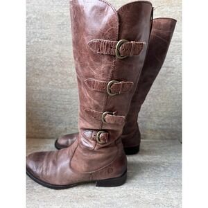 Born Women's Tall Brown Leather Buckle Strap Riding Boots Size 9 Vintage Boho